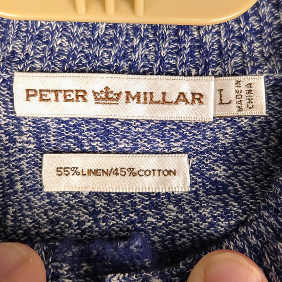 Peter Millar Linen Cotton Button Mock Neck Sweater Pullover Blue Mens L - Picture 3 of 8